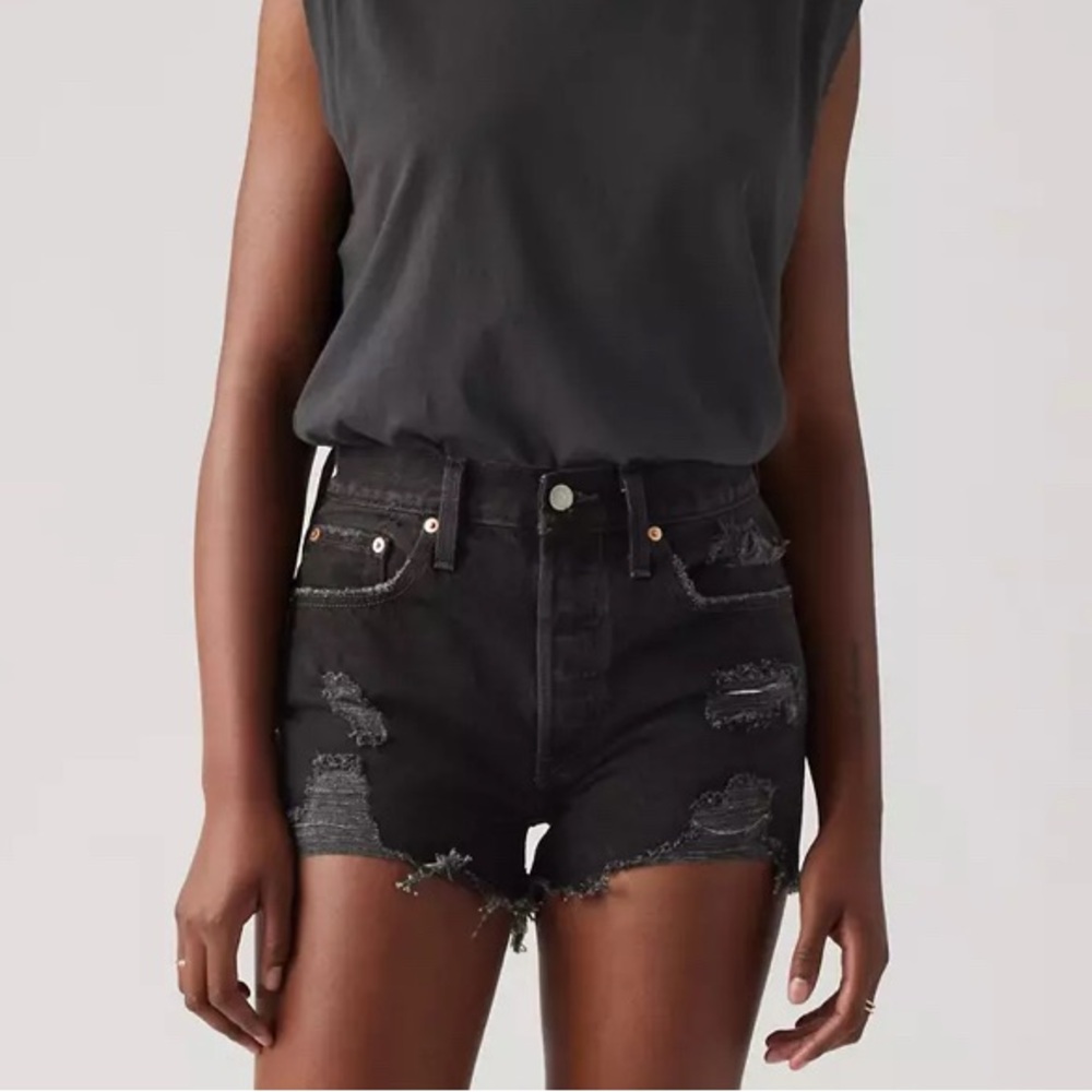 Levi's Distressed Black Jean Shorts